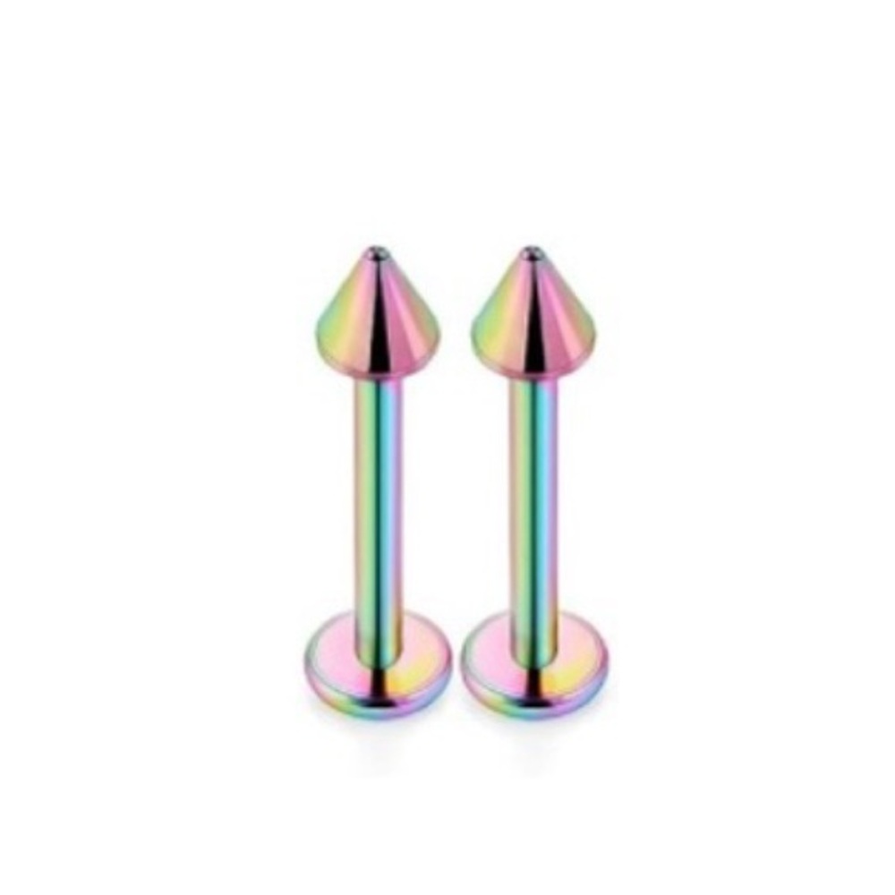 Stainless Steel Holographic Flat-Back Labret Stud Jewelry with Spikes